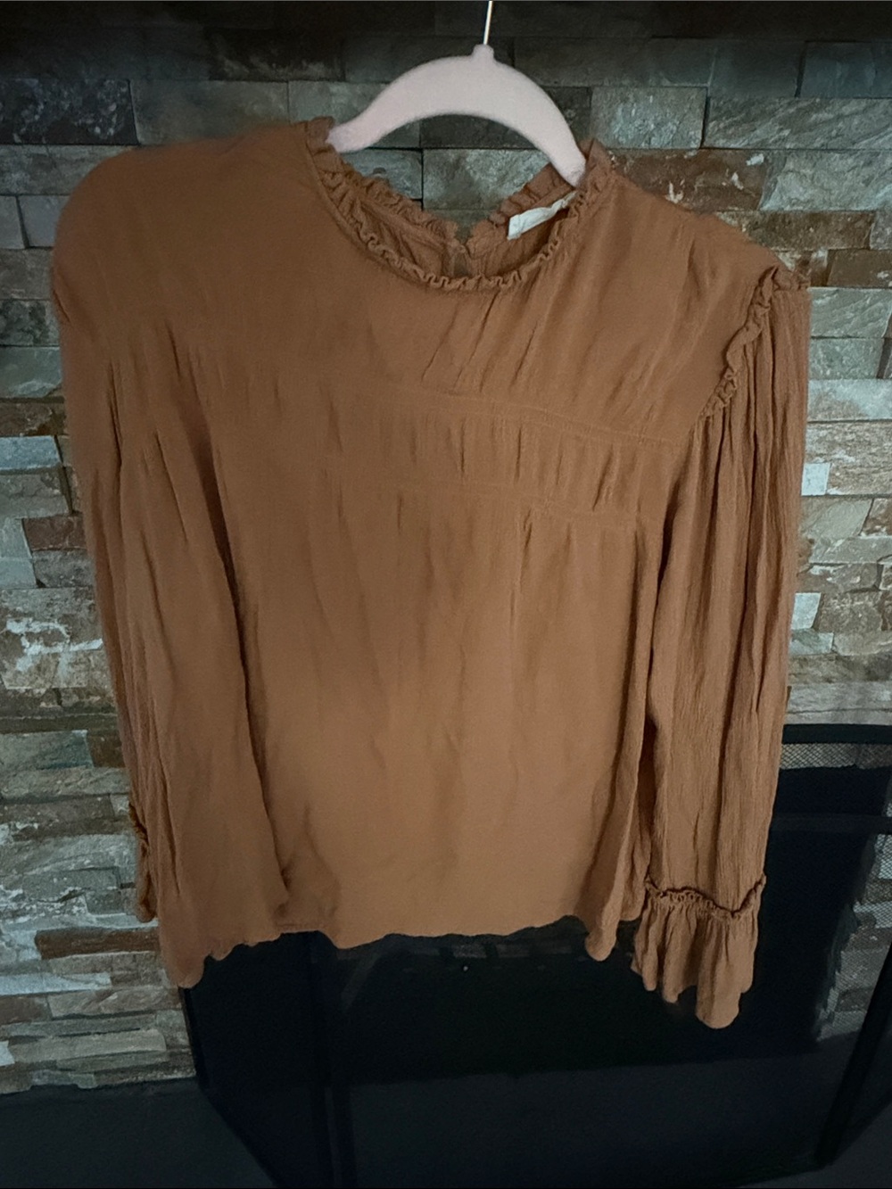 Millibon Rust Ruffle Neck Long Sleeve Blouse